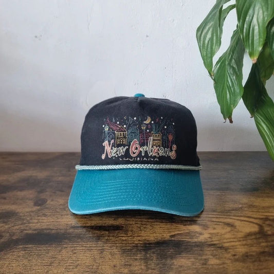 Vintage American Trucker Hat Snapback cap one size adjustable black green new orleans