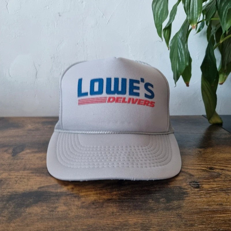 Vintage American Trucker Hat Snapback cap one size adjustable Lowe's delivery grey