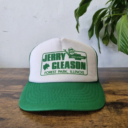 Vintage American Trucker Hat Snapback cap one size adjustable green white jerry gleason