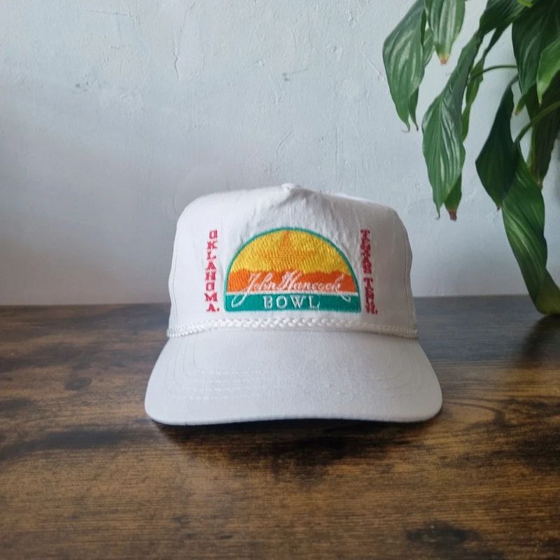 Vintage American Trucker Hat Snapback cap one size white oklahoma John hancock bowl