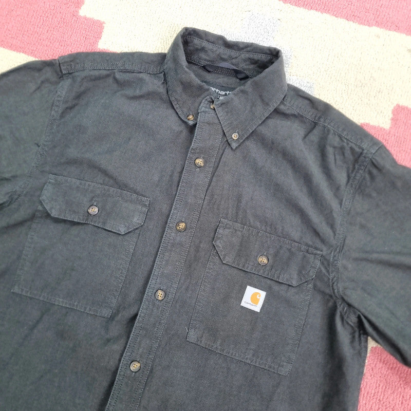 Carhartt Boxy Fit Cropped Shirt Short Sleeve Medium plain Black Button Up Skater Y2K Surf