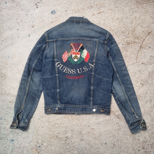 GUESS ORIGINALS 90s Denim Jacket (MCM Embroidered Patch) Small Blue