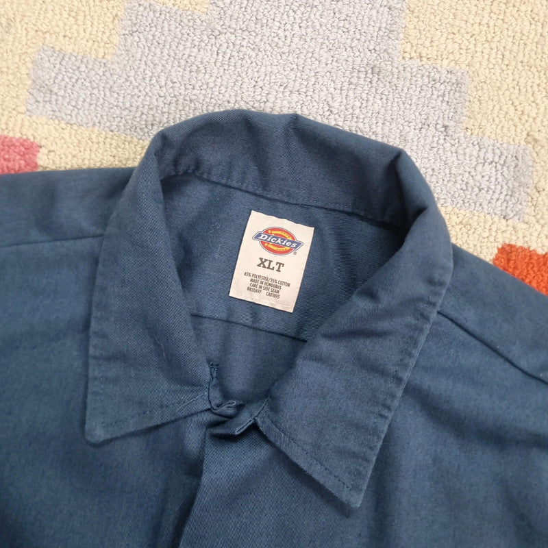 Vintage Dickies Boxy Fit Cropped Shirt Short Sleeve XL plain Navy Button Up Skater Y2K Surf