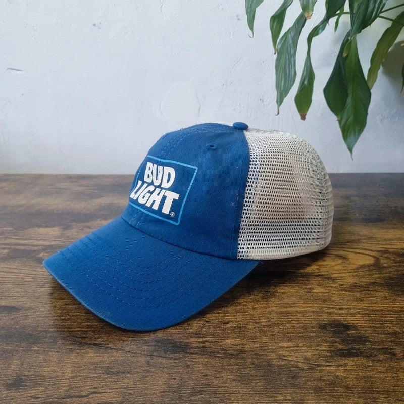 Vintage American Baseball Hat Snapback cap one size adjustable blue white Bud light