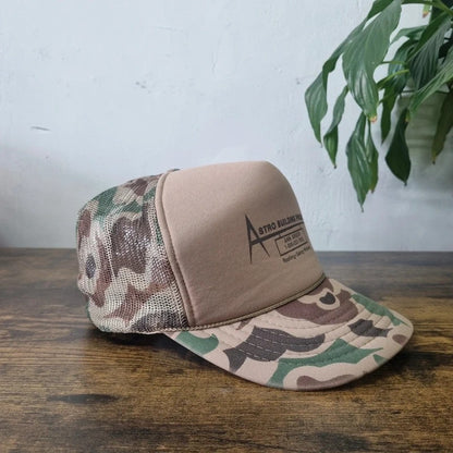 Vintage American Trucker Hat Snapback cap one size adjustable brown camo astro building products
