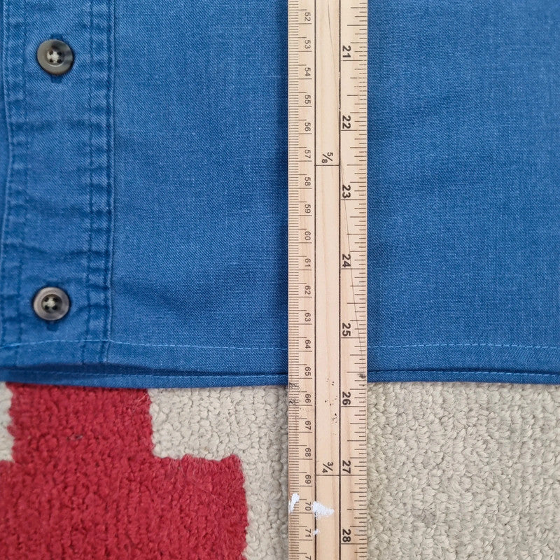 Vintage Carhartt Boxy Fit Cropped Shirt Short Sleeve large plain Blue Button Up Skater Y2K Surf