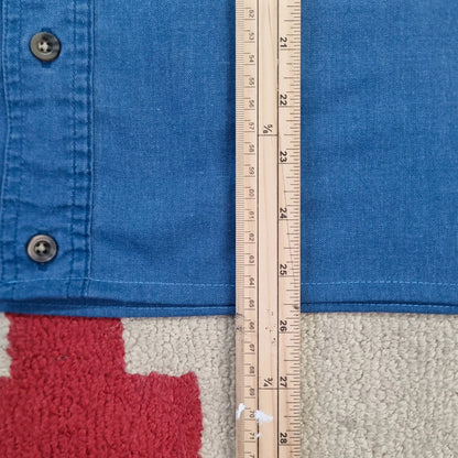 Vintage Carhartt Boxy Fit Cropped Shirt Short Sleeve large plain Blue Button Up Skater Y2K Surf