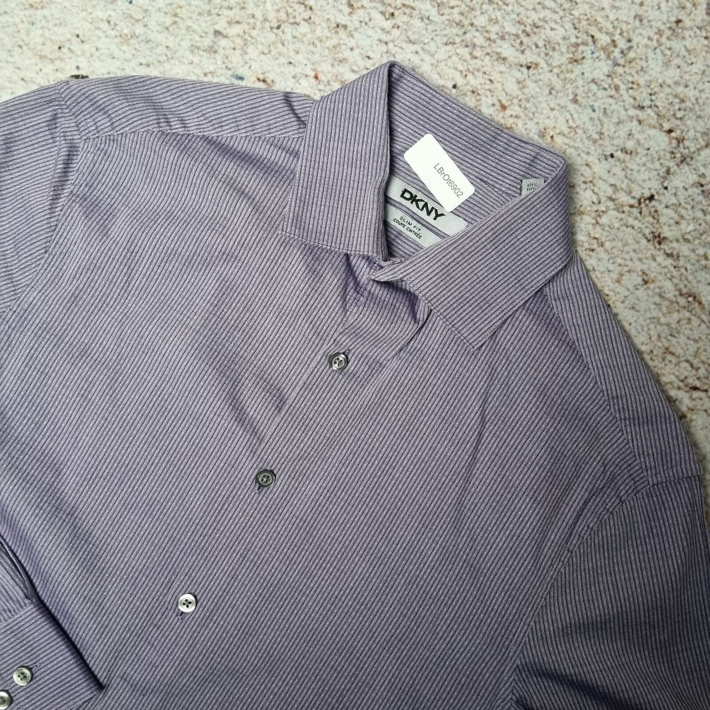 DKNY Shirt Slim Fit Mens 14.5 32/33 Striped - Purple - Size S