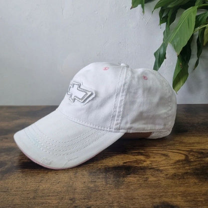 Vintage Chevrolet baseball Hat Snapback cap one size adjustable white pink y2k