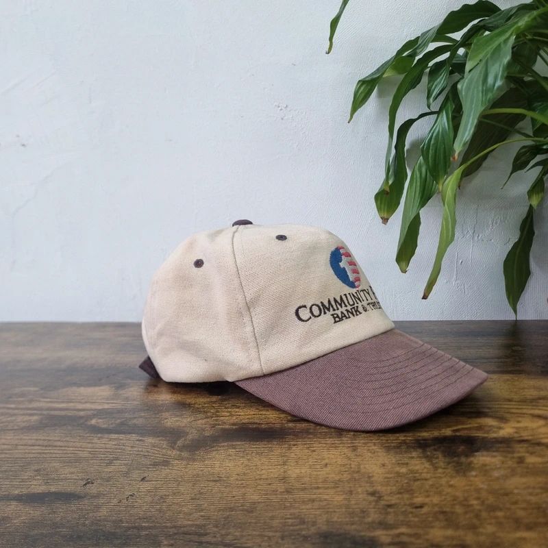 Vintage American baseball Hat Snapback cap one size adjustable community first bankbeige brown