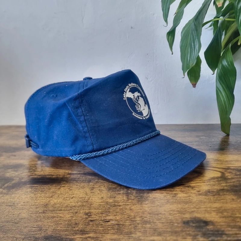 Vintage American Trucker Hat Snapback cap one size adjustable blue lake state railway