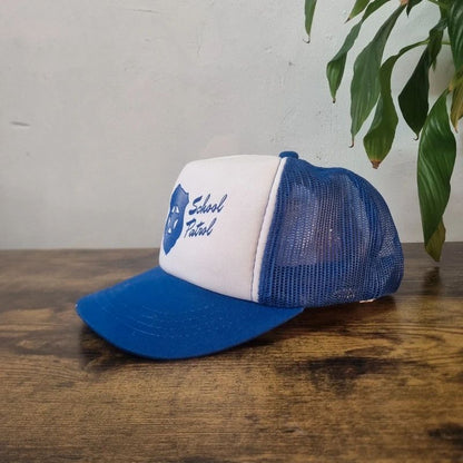 Vintage boys American Trucker Hat Snapback cap one size adjustable white blue school patrol