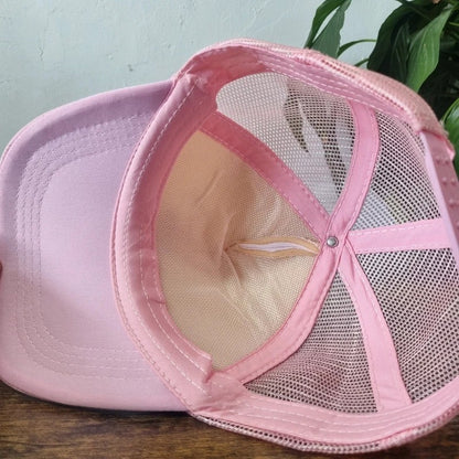 Vintage American Trucker Hat Snapback cap one size adjustable pink white boats prestige y2k
