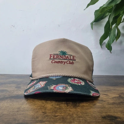 Vintage American Trucker Hat Snapback cap one size adjustable beige green Ferndale golf country club