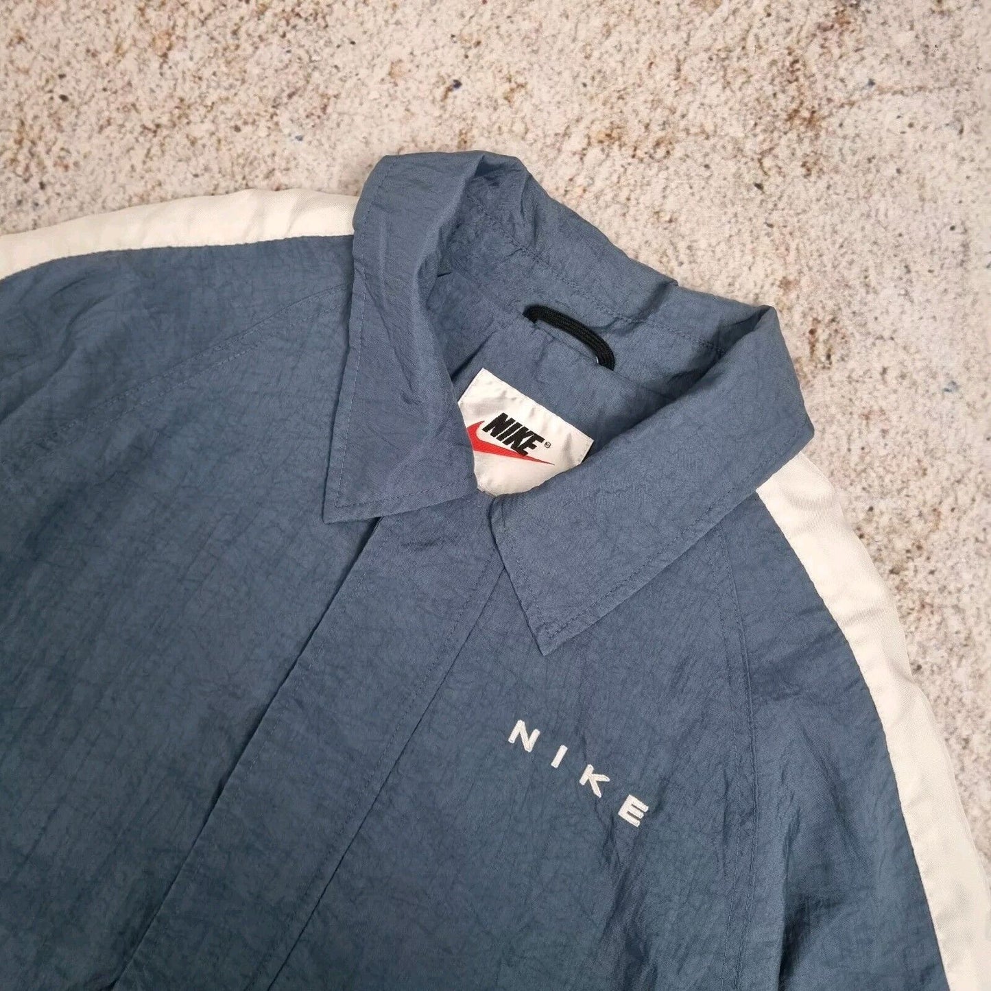 Vintage 90s Nike Windbreaker Coach Jacket Spell Out Big Swoosh Size M Blue Whit