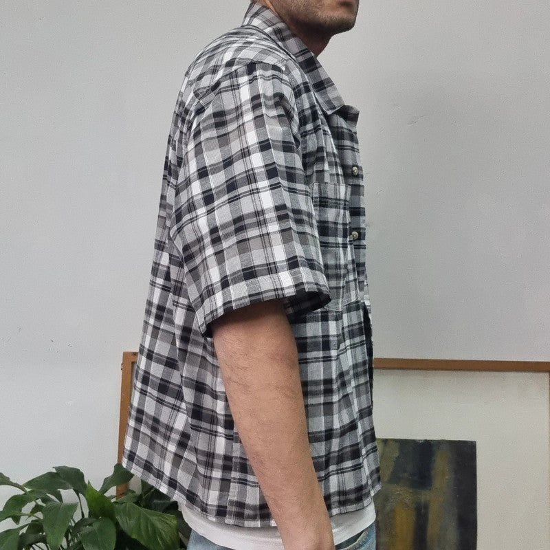 Vintage Dickies Boxy Fit Cropped Shirt Short Sleeve XL check Black Button Up Skater Y2K Surf