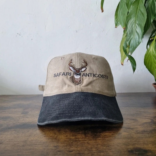 Vintage American Baseball Hat Snapback cap one size adjustable beige black safari anticosti deer