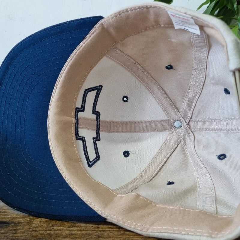 Vintage American Baseball Hat Snapback cap one size adjustable beige navy Chevrolet