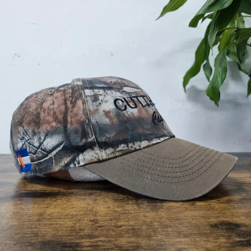 Vintage American Baseball Hat Snapback cap one size adjustable brown realtree camo Cutthroat cafe