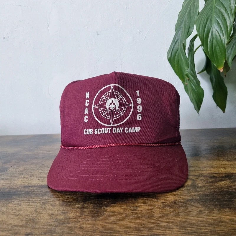 Vintage American Trucker Hat Snapback cap one size adjustable burgundy scout camp 96