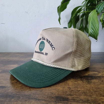 Vintage American Trucker Hat Snapback cap one size adjustable beige green Jackson co farming