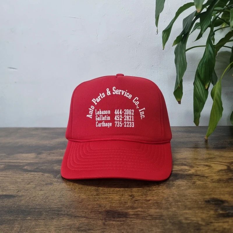 Vintage American Trucker Hat Snapback cap one size adjustable red auto parts