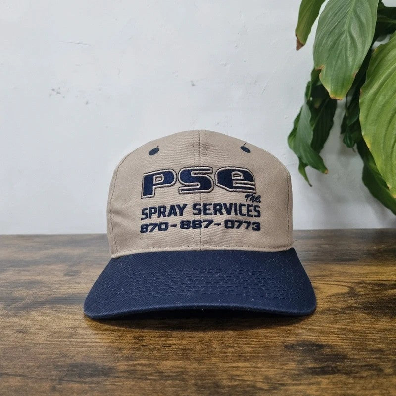 Vintage American Baseball Hat Snapback cap one size adjustable beige navy PSE spray service