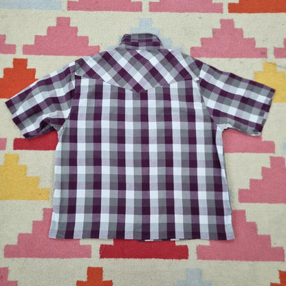 Dickies Boxy Fit Cropped Shirt Short Sleeve large check purple white Button Up Skater Y2K Surf