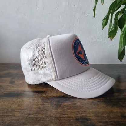 Vintage American Trucker Hat Snapback cap one size adjustable white fishing campers