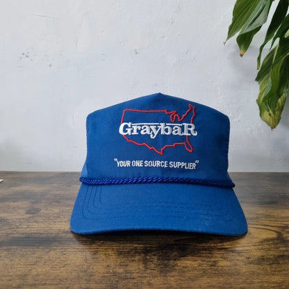 Vintage American Trucker Hat Snapback cap one size adjustable blue graybar