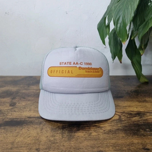 Vintage American Trucker Hat Snapback cap one size adjustable grey track and field 90s