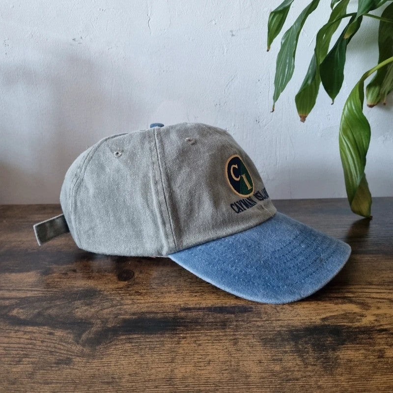 Vintage American Baseball Hat Snapback cap one size adjustable grey blue cayman island