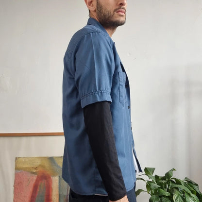 Vintage Dickies Boxy Fit Cropped shirt long Sleeve Medium plain Blue button Up Skater Y2K Surf