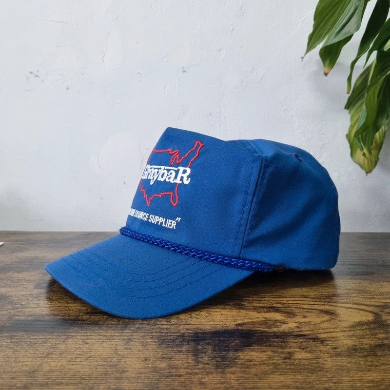 Vintage American Trucker Hat Snapback cap one size adjustable blue graybar
