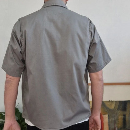 Carhartt Boxy Fit Cropped Shirt Short Sleeve Medium plain Grey Button Up Skater Y2K Surf