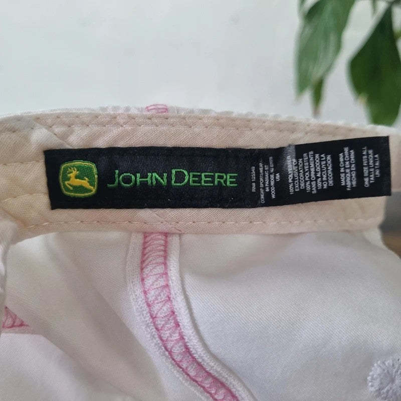 Vintage John deere Baseball Hat Snapback cap one size adjustable pink white