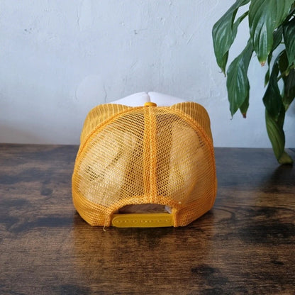 Vintage German Trucker Hat Snapback cap one size adjustable yellow white beer festival train 92