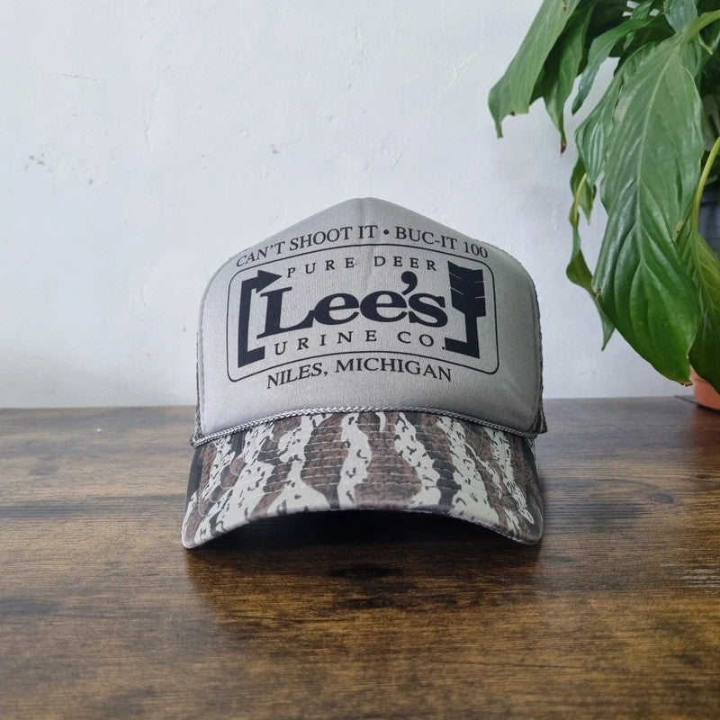 Vintage American Baseball Hat Snapback cap one size adjustable grey brown camo Lee's pure deer