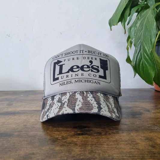 Vintage American Baseball Hat Snapback cap one size adjustable grey brown camo Lee's pure deer