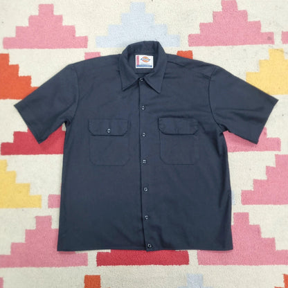 Vintage Dickies Boxy Fit Cropped Shirt Short Sleeve Medium plain Black Button Up Skater Y2K Surf