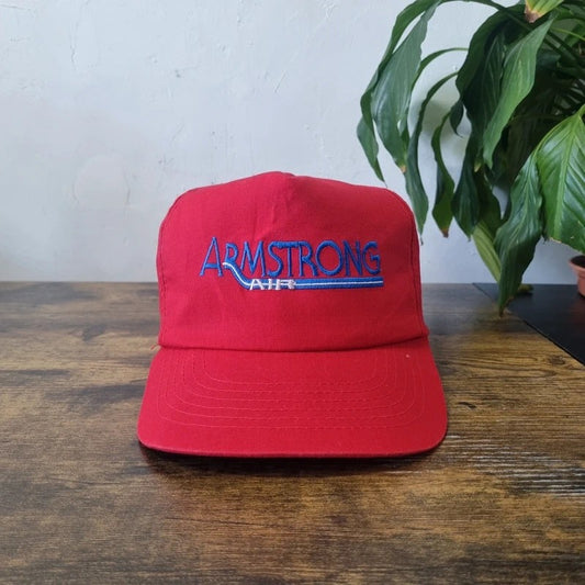 Vintage American Trucker Hat Snapback cap one size adjustable Armstrong Air red