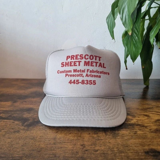 Vintage American Trucker Hat Snapback cap one size adjustable grey Prescott Sheet Metal