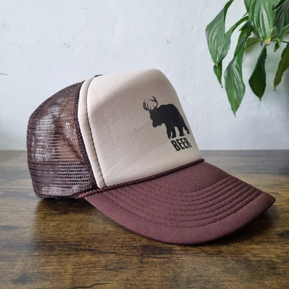 Vintage American Trucker Hat Snapback cap one size adjustable Beige Brown Beer