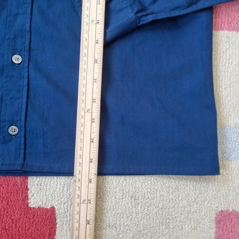 Aquascutum Boxy Fit Cropped Shirt long Sleeve medium plain blue Button Up Skater Y2K Surf