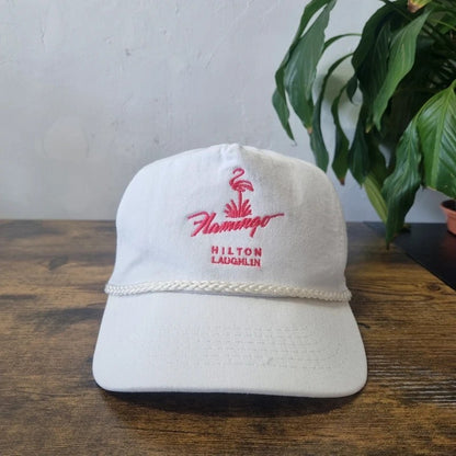 Vintage American Trucker Hat Snapback cap one size adjustable Flamingo Hilton Laughlin white