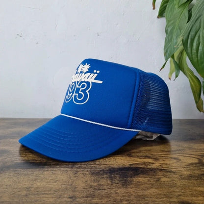 Vintage American Trucker Hat Snapback cap one size adjustable blue Hawaii 93