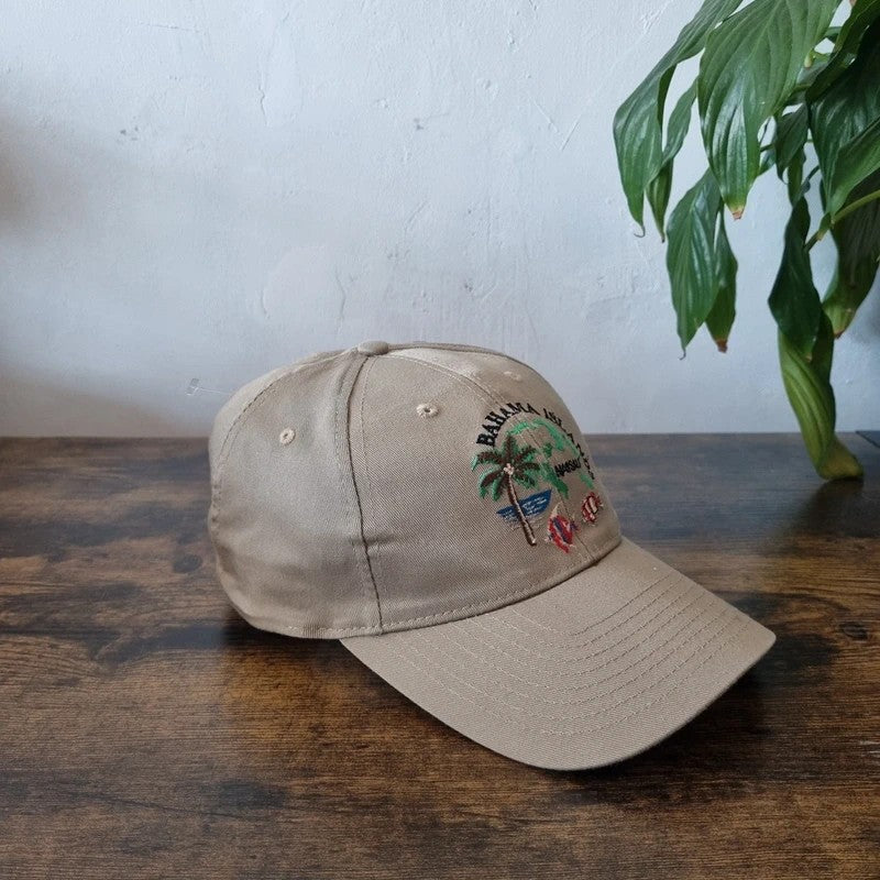 Vintage American Baseball Hat Snapback cap one size adjustable beige bahama island