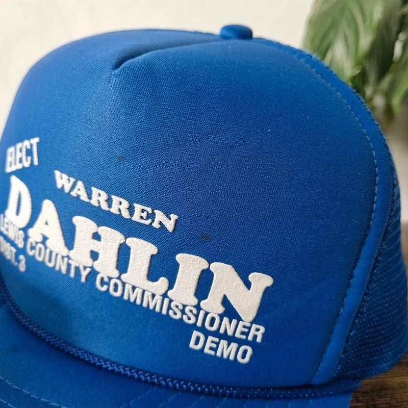 Vintage American Trucker Hat Snapback cap one size adjustable blue Warren dahlin election