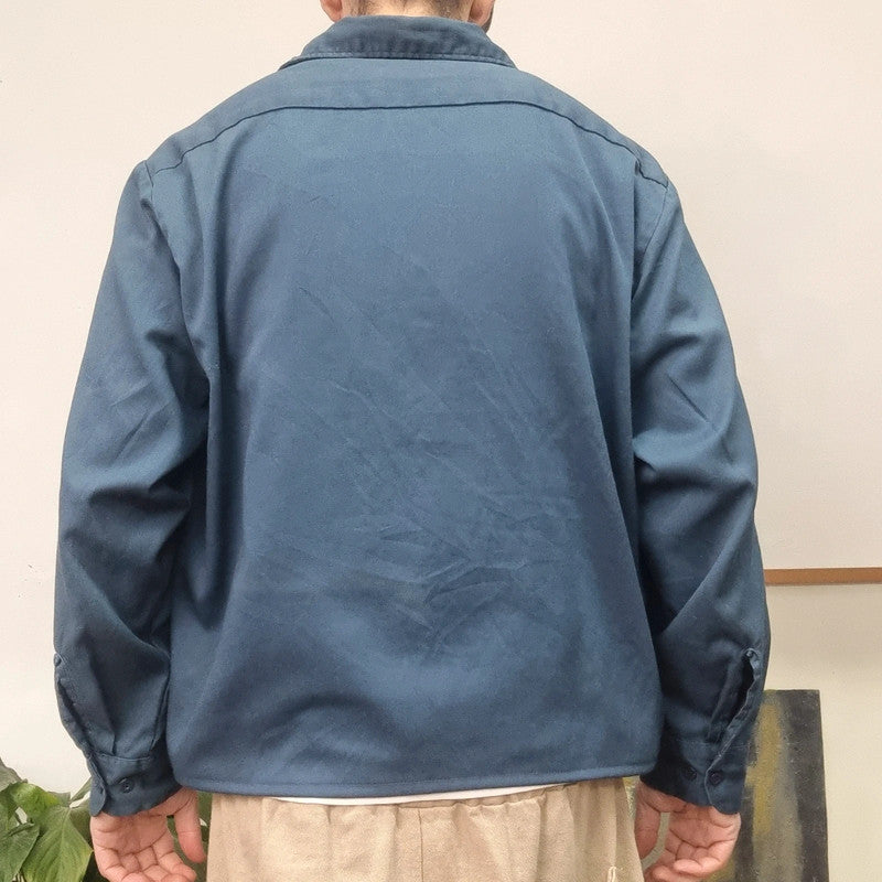 Vintage Dickies Boxy Fit Cropped Shirt Short Sleeve XL plain navy  Button Up Skater Y2K Surf