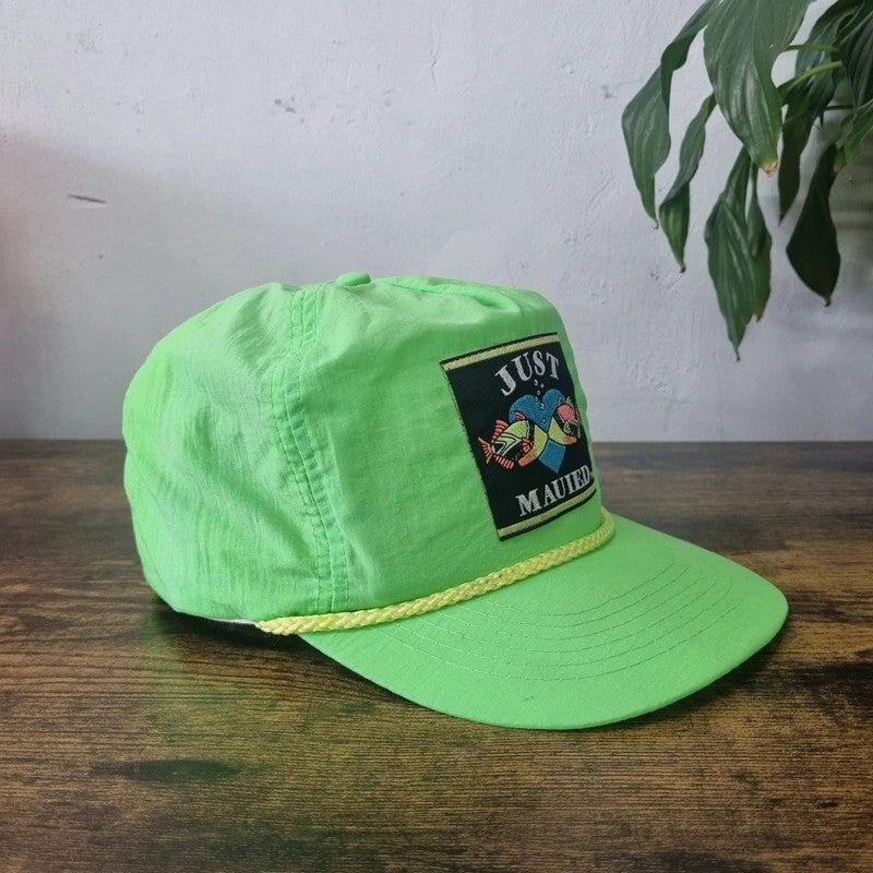 Vintage American Trucker Hat Snapback cap one size green just mauied  (married) fish